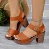 Sandalias de Tacón Alto con Punta Abierta para Mujer, Comercio Exterior Nuevo Europeo y Americano, Venta en Línea, Sandalias de Boca de Pez Transfronterizas con Hebilla de Cinturón y Remaches, Zapatos de Talla Grande para Mujer