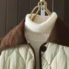Chaqueta de plumón de algodón acolchada con rombos, cuello camisero de color block, estilo Chanel pequeño, para mujer, invierno, estilo coreano, ligera, acolchada, cálida, abrigo de algodón, prenda de abrigo corta