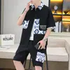 Camisa de Manga Corta, Traje de Marca de Moda para Hombre, Cardigan de Seda Helada de Secado Rápido de Verano de Moda, Conjunto de Dos Piezas con Solapa para Deporte Casual