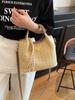 Bolso de Mano de Color en Contraste a la Moda para Mujer 2025 Nuevo Bolso Casual de Hombro Cruzado Bolso de Cubo de Paja de Alta Gama