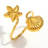 Anillo Abierto de Acero Inoxidable Chapado en Oro de 18K con Forma de Estrella de Mar, Estilo Oceánico, Personalizado, de Venta Caliente Transfronteriza Europea y Americana para Verano