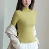 Suéter de tricô grosso com forro de fleece e gola alta para mulheres, novo estilo outono e inverno, com bordas franzidas, corte justo, top versátil para usar como base