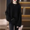 Suéter para Mujer 2025 Nuevo Otoño e Invierno Gris Superior, Estilo Perezoso, Corte Holgado, Adelgazante, Cubre Vientre, Tejido de Talla Grande