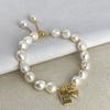 PulseiraLucky Love Pérola Natural Nicho Alto Padrão Sensação Ajustável Etiqueta com Letra Pulseira Retrô Joia