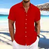 2024 Explosões transfronteiriças Amazon AliExpress Novo Algodão e Linho Masculino Listrado Jacquard Casual Solto Camisa de Manga Curta