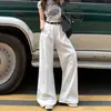 Jeans Blancos de Pierna Ancha Estilo Americano para Mujer 2025 Primavera Nuevos de Cintura Alta Adelgazantes Holgados Plisados de Ajuste Lento Rectos