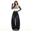 Jeans Reto Wide Leg Bordado Scimitar Estilo Retrô Americano para Mulheres, Novos Calças de Outono de Cintura Alta Retas Largas Comprimento Total