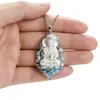 Pingente de Guanyin esmaltado banhado a prata com motivo de lótus, Buda Maitreya para paz e proteção, colar de clavícula estilo chinês atacado