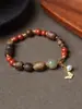 Pulsera Auténtica de Madera Qinan Verde Ágata Malaquita Cristal Fantasma Rojo del Sur Cuentas de Oración Budista Joyería de Madera Vintage de Nicho