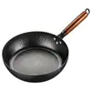 Wok de hierro forjado a mano para uso doméstico, textura martillada, sin recubrimiento, antiadherente, fondo plano, apto para estufas de inducción y estufas de gas, duradero