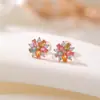 Yiluyin Tourmalina Colorida Prata de Lei S925 Banhada a Ouro Rosa Floco de Neve Colorido Incrustado Brilhantes Brilhantes Brincos de Luxo Leve Atacado