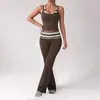 Amazon Novo Conjunto Fitness de Peça Falsa Dupla Wide Leg Quadrado Costas Bonitas Moda Casual Cintura Dobrável Conjunto de Yoga