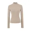 2025 Nuevo Otoño e Invierno Sencillo Color Puro Terciopelo de Doble Cara Cuello Alto Medio Camiseta Básica Ajustada Manga Larga Superior para Mujer
