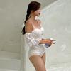 Nuevo Traje de Baño Estilo Coreano Sexy Hermosa Espalda Acero Push-up Cubre Vientre Adelgazante Encaje Bordado Manga Larga Traje de Baño Mujer