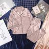 Novedad Primavera Verano 2026 Estilo Intimates Conjunto Europeo y Americano de Tres Piezas Manga Larga Sexy Holgado Satín Pijama de Casa para Mujer Sencillo y Cómodo