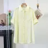 Camisa Casual de Manga Larga a Rayas Verticales para Mujer, Corte Holgado, Cuello de Solapa y Cierre de Botones, Protección Solar, Top Minimalista Cómodo con Mangas Enrollables