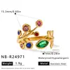 Acero inoxidable chapado en oro de 18k, incrustado con circonita y pedrería, anillo con forma de flor y corazón, diseño exclusivo, lujo discreto, sensación de alta gama, joyería para mujer