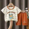 Nuevo Conjunto de Sudadera de Manga Corta y Shorts de Verano para Niños Moda Algodón Puro Camiseta para Niños y Niñas Delgado Moderno Venta al por Mayor