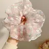 Goma de Pelo Korean Pink Floral de Gasa de Burbujas Suave, Lazo para el Cabello Perezoso de Alta Gama Estilo Hada, Accesorio para el Cabello Extra Grande