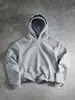 Moletom Curto Masculino Americano Street Hip Hop com Capuz Duplo Comércio Exterior Tamanho Grande Peso Pesado Ombro Caído Solto