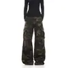 Pantalones Cargo Camuflaje de Diseño Americano Retro Lavado para Hombre y Mujer, Holgados Rectos Multibolsillo Pierna Ancha Casual Paracaidista