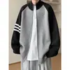 Chaqueta Cardigan de Punto Grueso para Hombre Otoño e Invierno con Cremallera, Suéter con Sentido del Diseño, Suéter de Manga Raglán, Ropa Térmica de Tres Barras
