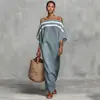 2026 Sitio Independiente Europeo y Americano Amazon Transfronterizo Vestido de Lino Rayado Holgado de Hombros Caídos para Mujer Verano Casual Largo