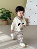 Conjunto de Moda para Bebé: Little Left Little Right Conjunto de Dos Piezas para Niños: Camisa Polo Estilosa de Perro Otoñal y Pantalones Deportivos Rayados Infantiles