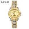 Relojes de Moda Longbo para Hombre y Mujer con Incrustaciones de Diamantes para Comercio Exterior, Relojes de Pareja de Venta Caliente Transfronteriza, Relojes de Cuarzo con Correa de Acero Impermeables Luminosos