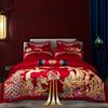Nuevo Estilo Chino de Algodón Boda Cuatro Piezas Rojo Grande Algodón de Fibra Larga Bordado Dragón y Fénix Boda Textiles para el Hogar de Alta Gama Ropa de Cama