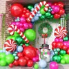 Conjunto de Arco de Balão de Natal com 114 Peças Vermelho Rosa Verde Escuro Azul Pastel Guirlanda de Balão de Látex de Natal