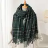 Atmosfera Britânica Retrô Xadrez Longo Outono e Inverno Cachecol Quente Xale Feminino Versátil Roupa de Trabalho Cachecol de Imitação de Caxemira com Franjas