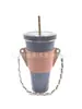 Funda Portátil de Cuero para Taza de 750ml, Funda para Taza de Té con Cadena para Pareja, Funda Aislante para Taza de Café, Funda Grande Portátil para Taza