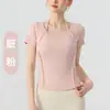 Top de Yoga com Alça Fina e Gola Halter, Manga Curta, com Bojo no Peito, Modelagem Justa, Camiseta Esportiva Gola Redonda para Treinamento de Pilates e Fitness