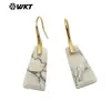 WT-E778 aretes de gancho para mujer de ojo de tigre y lapislázuli, trapezoidales, de longitud media, elegantes, de venta caliente, para la oficina