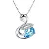 Collar de cisne plateado para mujer, colgante de diamante de cristal azul japonés y coreano, cadena de clavícula corta, elegante y sencilla.