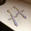 Pendientes de Borla con Rombos de Diamante Incrustado de Aguja de Plata Lujo Ligero Sensación de Alta Gama Pendientes de Botón Diseño Retro Europeo Americano Sentido de la Personalidad Adornos para Orejas Venta al por Mayor