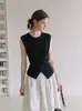 Diseño de moda estilo francés, top de punto asimétrico cruzado, casual de verano, simple, versátil, top de mujer sin mangas