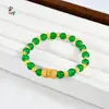 Pulsera de Cuentas Ojo de Gato de Jade con Diamantes Incrustados en Oro Arena, Cuentas de la Fortuna Chapadas en Oro Cobre, Estilo Chino Nuevo de Alta Gama, Moderna y Versátil para Mujeres