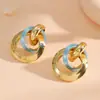Pendientes de Moda Geométricos de Color Contrastante Personalizados Pendientes Metálicos Simples Frescos Pendientes Estilo Hong Kong Retro Fabricante Joyería