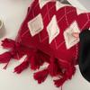 Light Encounter Bufanda Diamante Rojo Igual para Mujer Otoño e Invierno Cálida Estilo Coreano Ins Combinable con Flecos Bufanda de Moda para Pareja