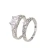 Anillo estilo coreano para mujer Anillo de oro blanco con circonita y diamante estilo europeo y americano Conjunto de anillos de compromiso populares europeos y americanos Combinación