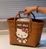 Bolsa de palha tecida personalizada nova vintage com cachorro dachshund listrado multicolorida bolsa de mão para o dia a dia da mulher bolsa tecida