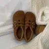 Sapatos Femininos de Inverno de Algodão Planos Fofos e Peculiares Estilo Birkenstock, Sapatos Peludos Redondos Retrô, Mocassins Quentes, Sapatos Mary Jane