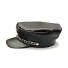 Exportación Transfronteriza Cuero de PU Cadena Sombrero Azul Marino Negro Plano Corta Ala Sombrero Hombres y Mujeres Retro Cadena de Hierro Cuero Sombrero Personalización