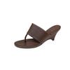 Zapatillas Minimalistas de Estilo Cool Cómodas de Cuña Exterior de Piel de Oveja Verano 2025 Tacón Medio Punta Redonda Sandalias de Tanga de Cuero Genuino para Mujer
