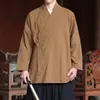 Nuevo top Hanfu estilo chino de cierre frontal derecho para hombre, con tapeta diagonal, cierre de corbata, atuendo inspirado en la ceremonia del té Zen, túnica taoísta de corte holgado y cárdigan de frente abierto
