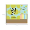 Calendario de Escritorio para Notas 2027 con Base de Madera e Ilustraciones de Frutas Frescas, Calendario de Escritorio con Impresión de Logo de Empresa, Versión Internacional