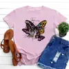 Comércio Exterior Feminino Top Europeu e Americano Feminino Tamanho Grande Estampado de Borboleta Gola Redonda Manga Curta Camiseta para Verão
