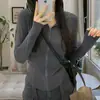 Roupa de proteção solar refrescante de seda gelada, top de yoga slim fit de verão, peça externa justa, top com capuz e zíper resistente a UV